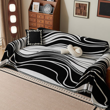 现代简约轻奢条纹四季雪尼尔全包防滑一片式沙发巾盖布套罩沙发毯