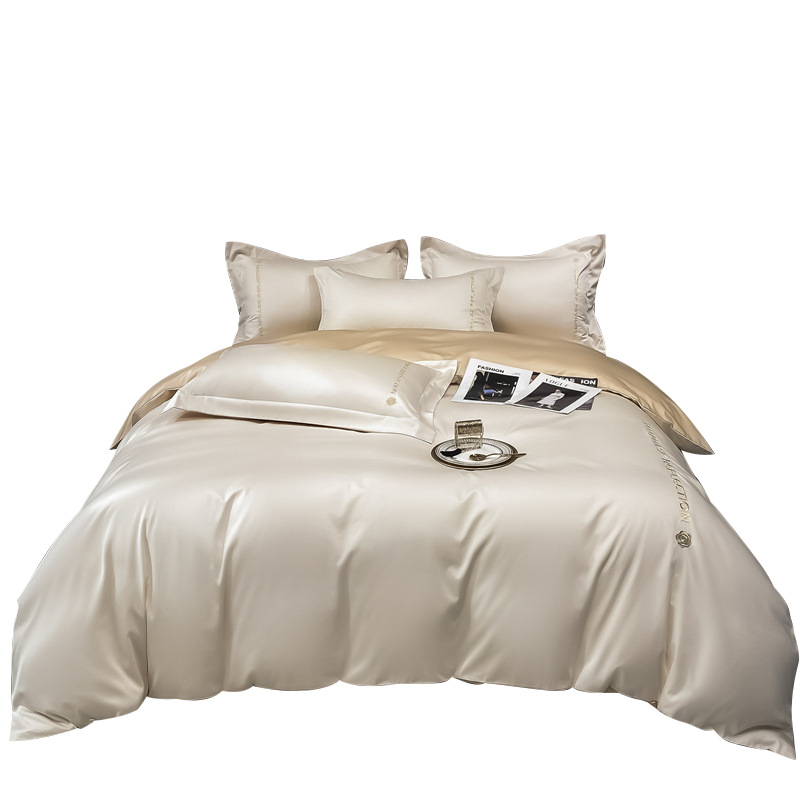 Juego de cuatro piezas de cama de alta calidad de lujo ligero, bordado de algodón puro, ropa de cama para niños, funda de edredón, combinación de tres piezas