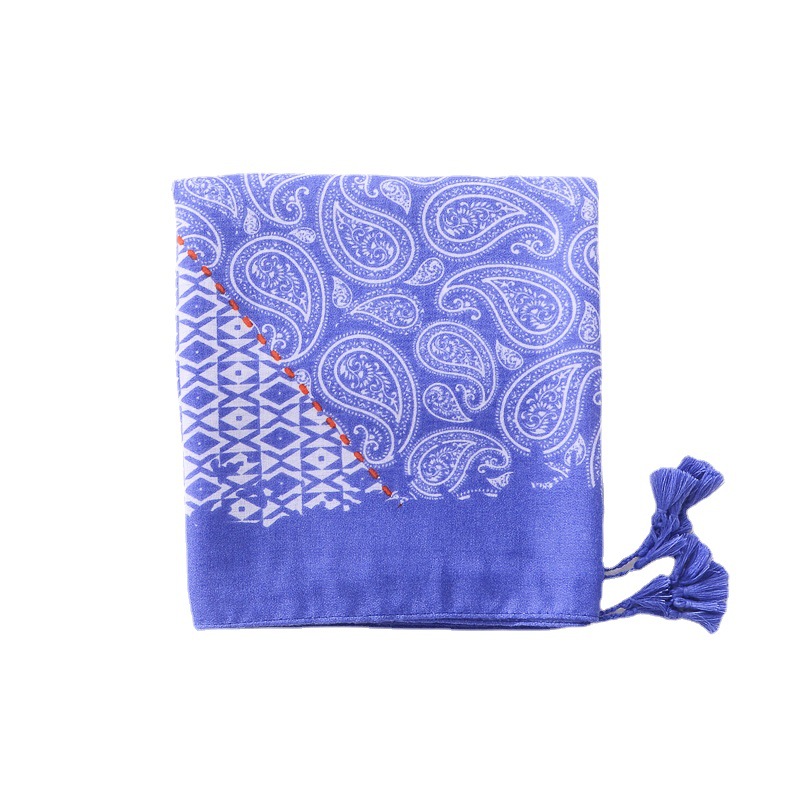 Corea del Sur estilo coreano versátil cáñamo chal primavera fina bufanda de seda anacardo patrón geométrico algodón y lino sensación borla bufanda