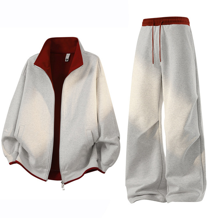 NASA casual sports suit for men, spring and autumn, stand-up collar zip-up sweatshirt, loose sweatpants, two-piece set with contrasting colors, men's style NASA casual sports suit for men, spring and autumn, stand-up collar zip-up sweatshirt, loose sweatpants, two-piece set with contrasting colors, men's style