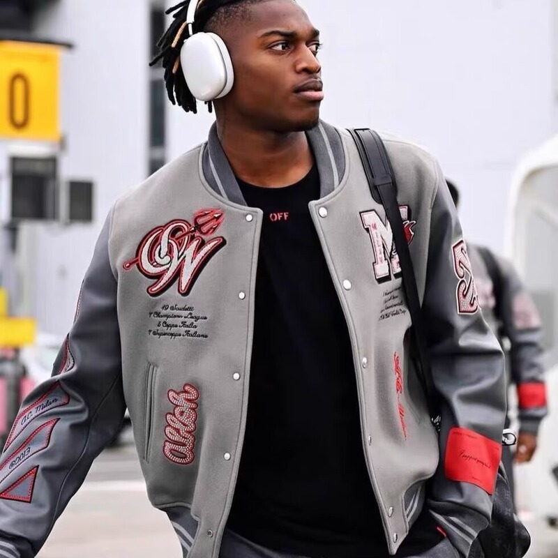 Cross-border e-commerce football fashion men's embroidered bomber jacket hip-hop letter stitching leather baseball uniform Y2K Cross-border e-commerce football fashion men's embroidered bomber jacket hip-hop letter stitching leather baseball uniform Y2K