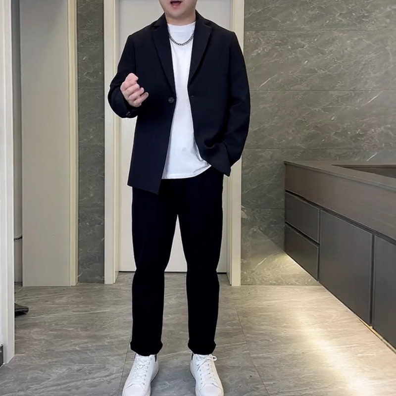 Spring and Autumn Men's Solid Color Simple Plus-Size Blazer Jacket, Loose Fit, Mature Style, Slimming and Stylish Small Suit