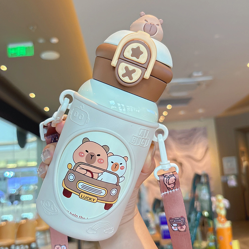 Dibujos animados 316 acero inoxidable doble bebida creativa para niños termo taza de agua de paja de asta regalo de coche portátil al por mayor