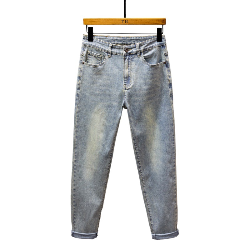 591# plus size men's summer new light-colored washed jeans men's plus size loose all-match stretch trousers