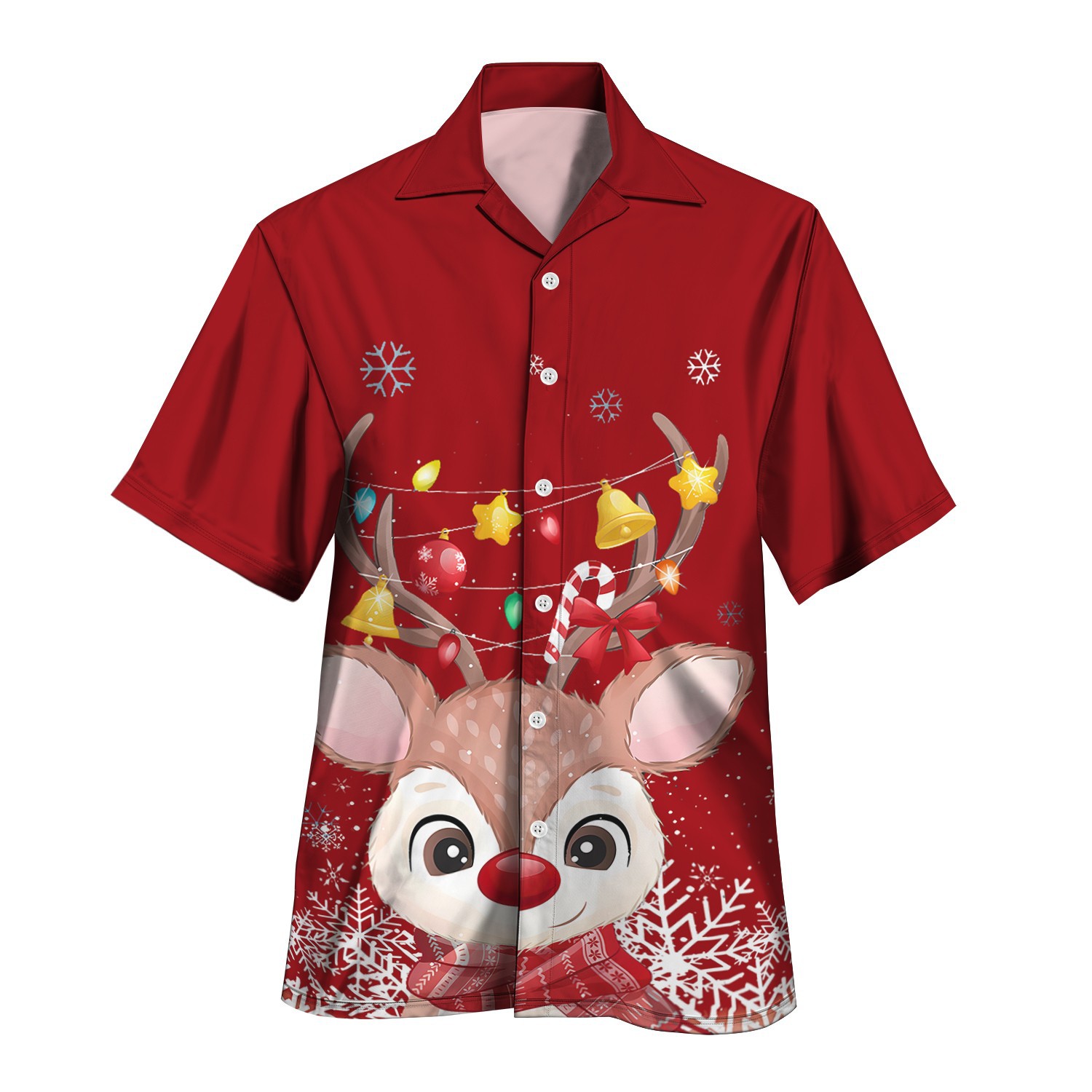 3D estampado digital patrón de alce festivo serie roja venta directa de fábrica camisa con cuello cubano MB33