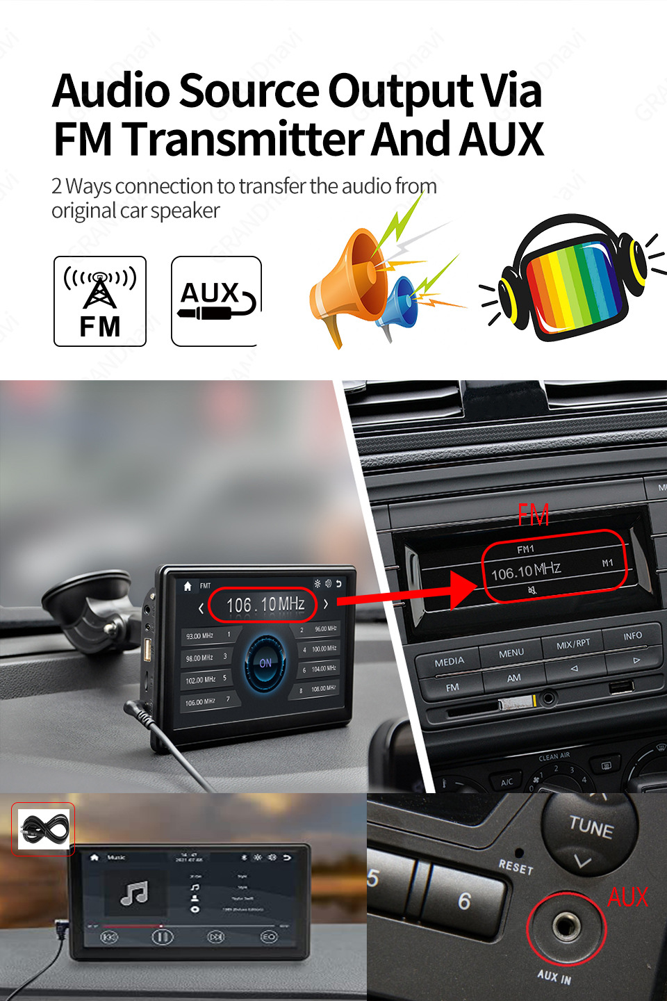 Cross-border foreign trade e-commerce 7-inch car mobile phone screen interconnection portable wireless carplay Auto Bluetooth