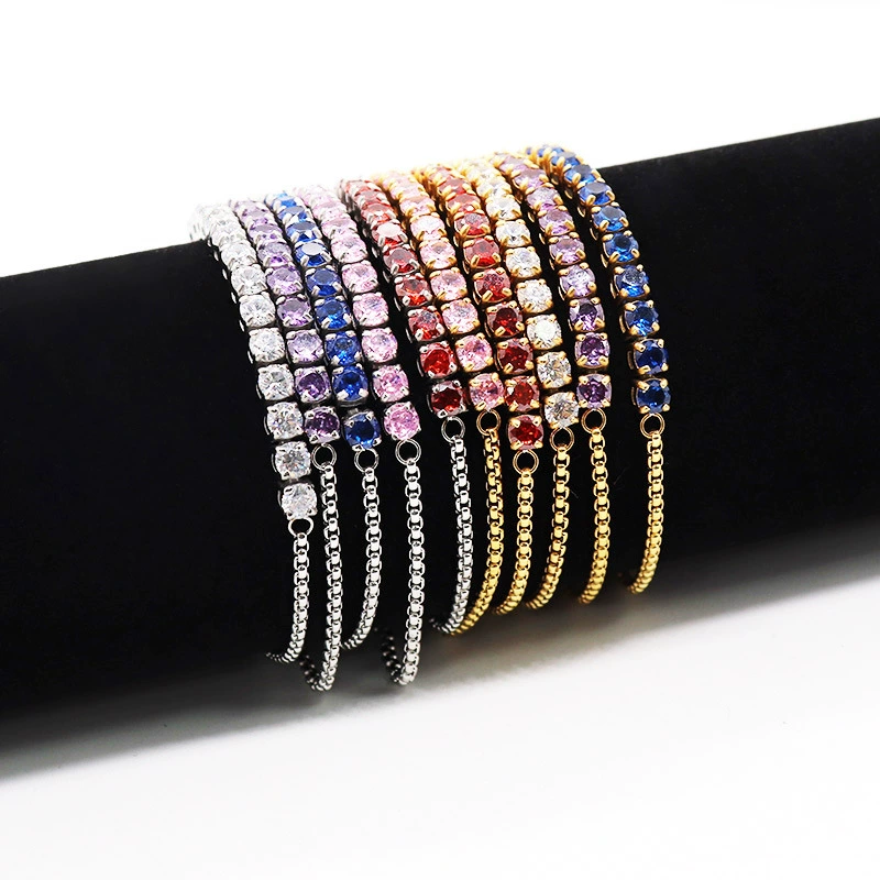 Tennis chain, zirconium, adjustable bracelet stainless steel, Amazon