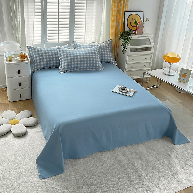 Brushed Cotton Four-piece Bedding Set With Solid Plaid Duvet Cover_voghion.com