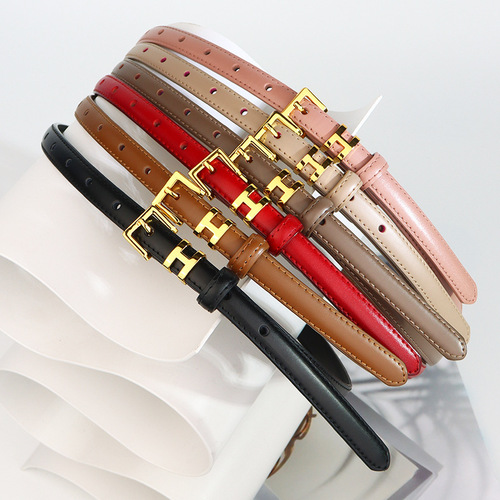 Wholesale multi-color optional women's leather thin belt women's outer dress women's H buckle small belt jeans belt