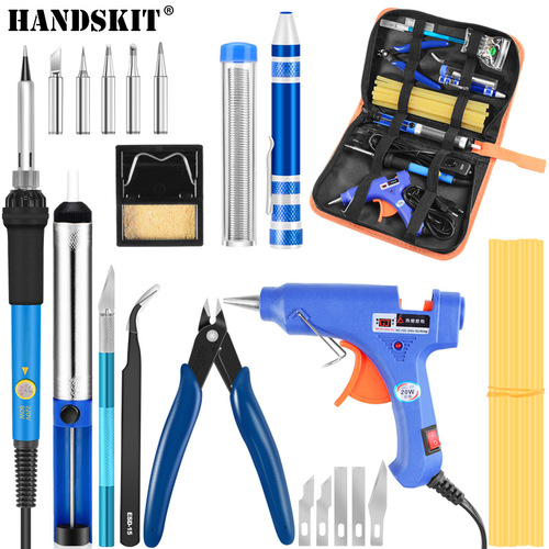 HANDSKIT switch temperature regulating soldering iron 60w digital display soldering iron with multimeter DIY glue gun repair tool set