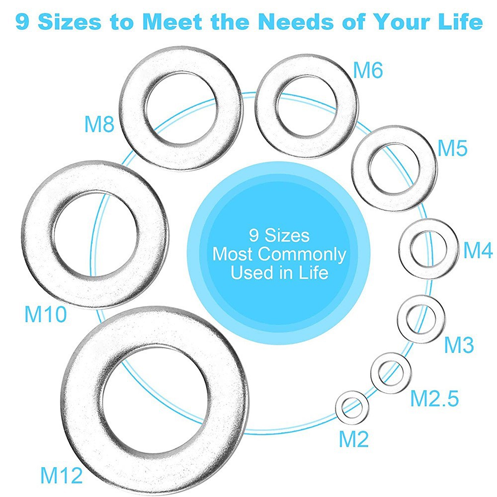 40pcs 介子垫片盒装 304不锈钢平垫圈组合M2-M10盒装螺丝平垫圈(