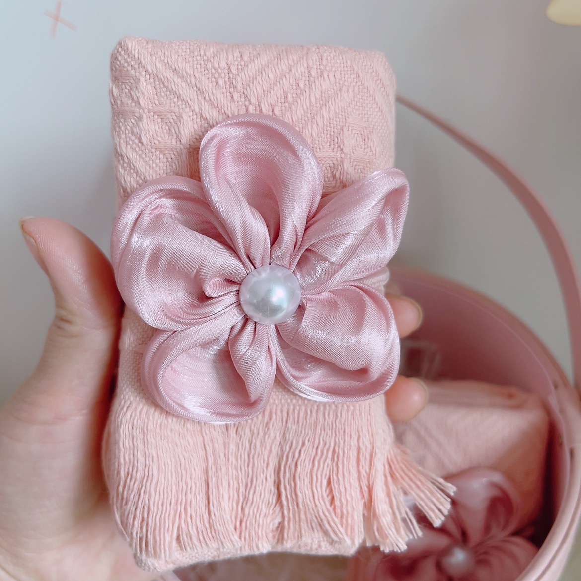 핑크 타월 + 핑크 헤어 액세서리 [케이크 위의 장식 시리즈]