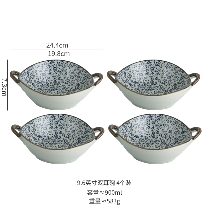 Ceramic soup bowl, handle, tableware for commercial use, anti-scald