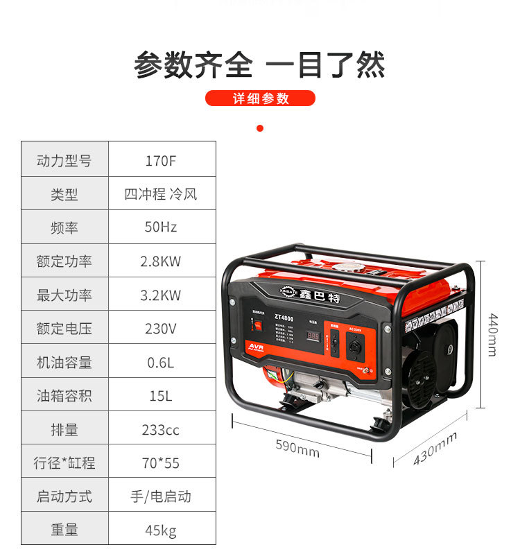 Gasoline 3/5/8Kw/10Kw 220V380V Single/Three-Phase 50Hz Portable Small Emergency Household Generator