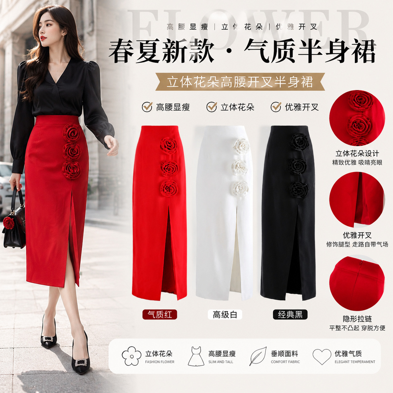 2026 Summer New Floral High-Waisted Long Slim Fit Sexy Slit Skirt - Factory Direct Dropshipping Available