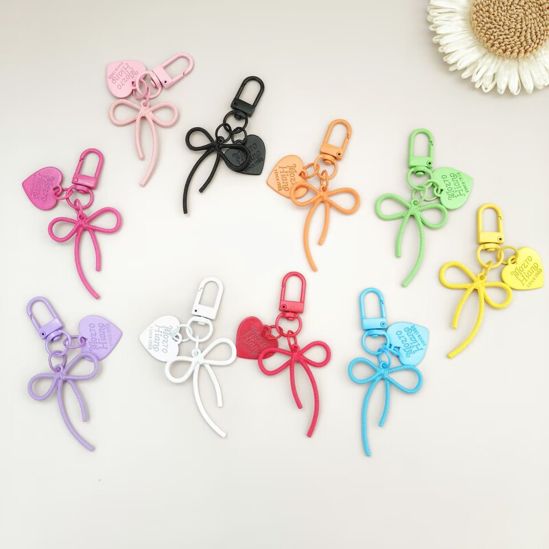 Alloy Cut Out Fugitive Princess Bow with Heart Tag Keychain DIY Jewelry Accessories Mobile Phone Chain Pendant