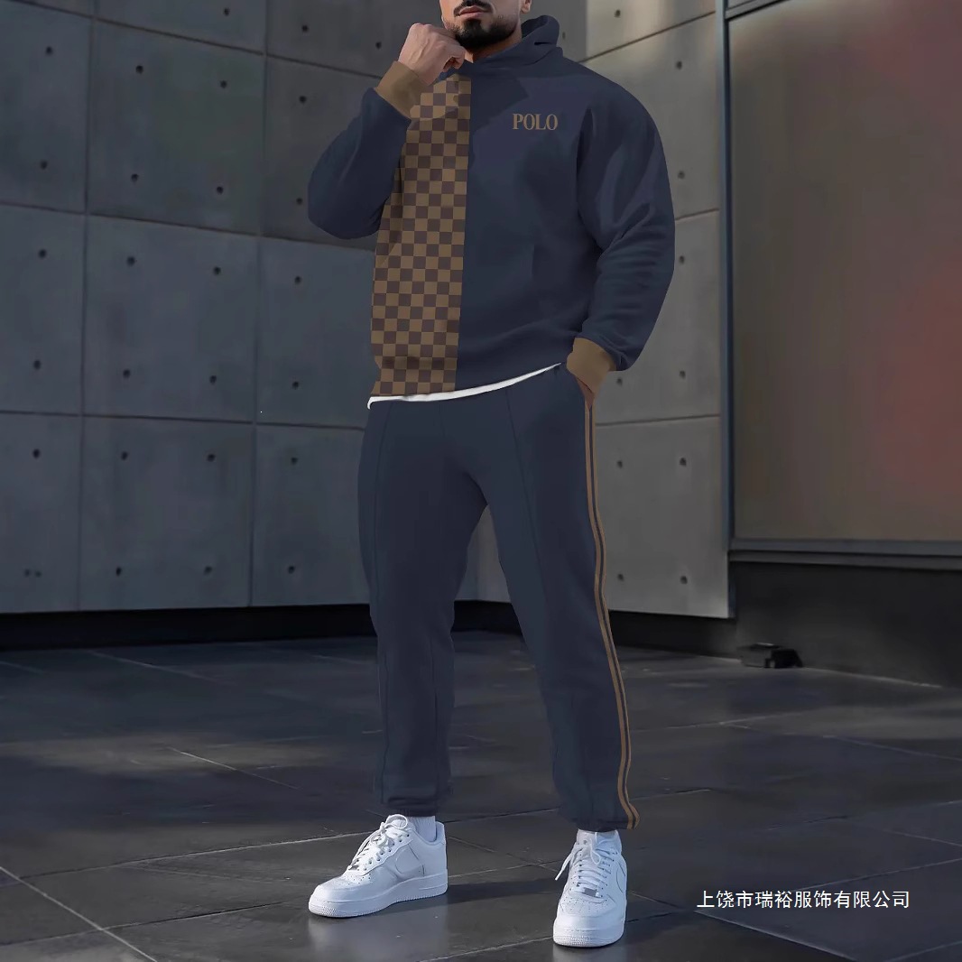 Autumn and Winter Men's Hooded Sweatshirt Set, Loose Casual Sports Two-Piece Set, Exclusively Available on Cross-Border Independent Websites