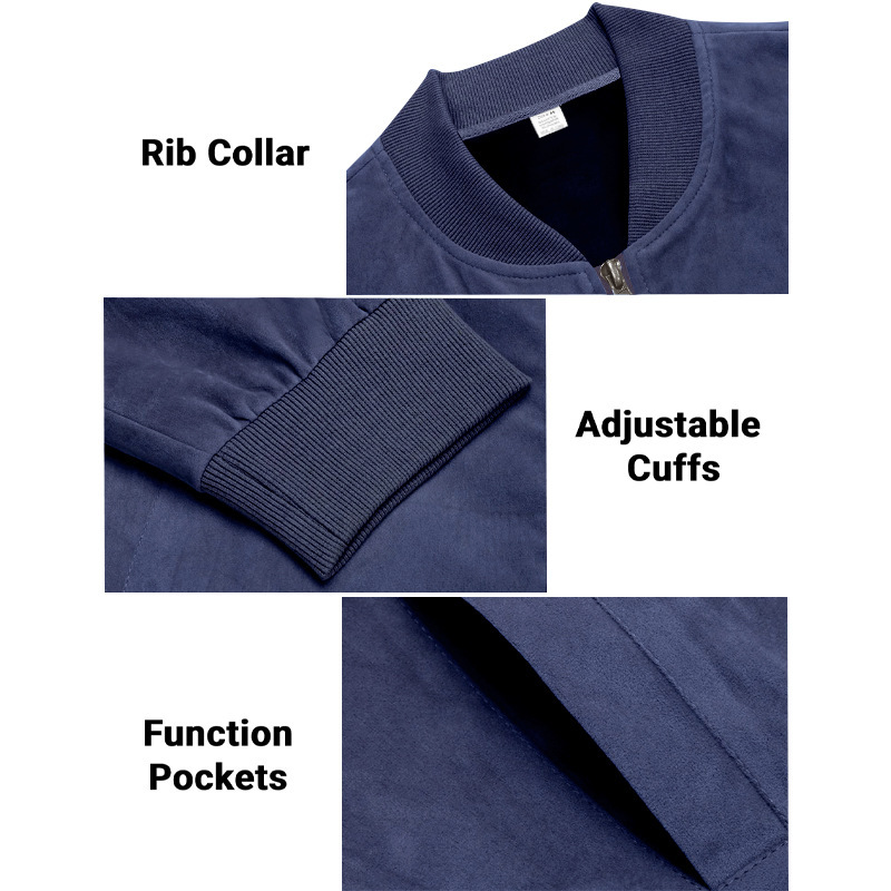 Men's Bomber Jacket Suede Zip Up Casual Jacket For Autumn_voghion.com
