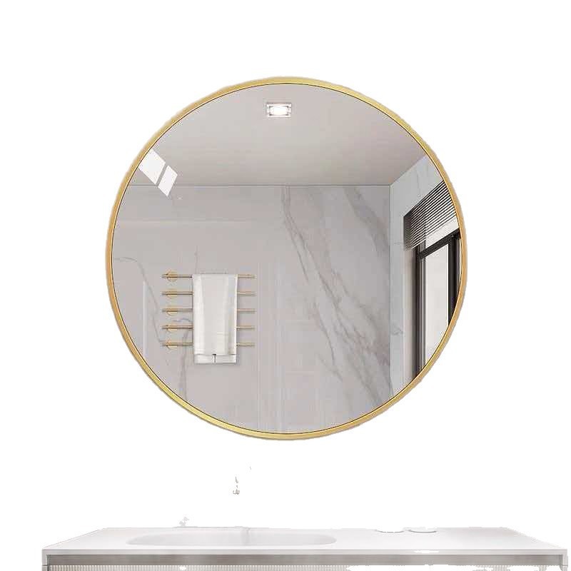Espejo de baño de estilo nórdico, armario, marco de oro, espejo de pared sin perforación, espejo de maquillaje de baño redondo, espejo de tocador