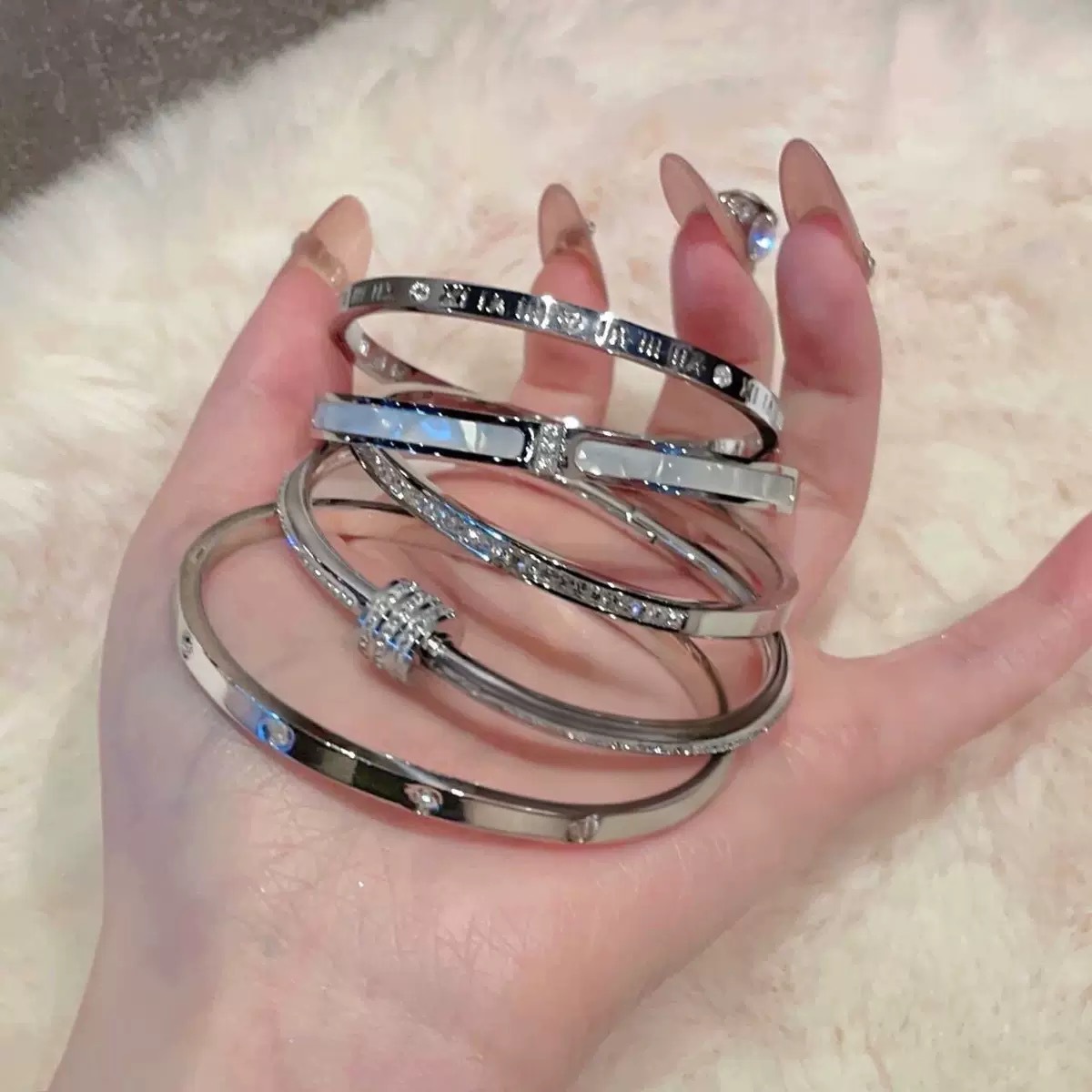 Silver titanium steel bracelet five-piece set