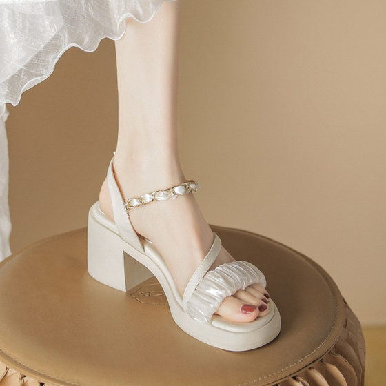 French High Heels Thick Heel Wholesale Summer New All-match Dress Fairy Style Small Thick Sole Sandals for Women Outer Wear