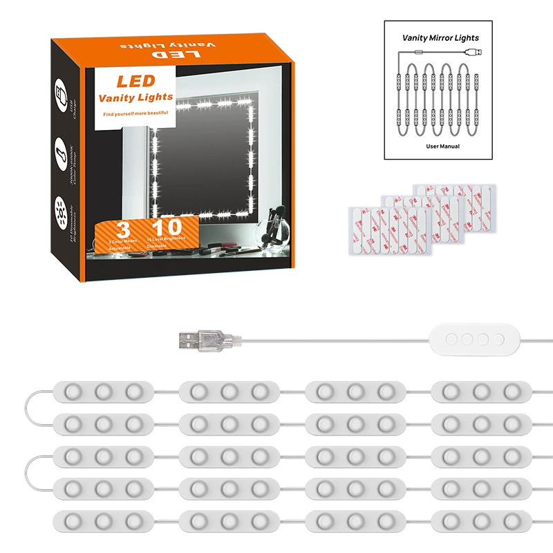 Лампа для макияжа USB трехцветное затемнение самоклеящееся зеркало трансграничная лампа для макияжа голливудское зеркало источник света для фар производитель