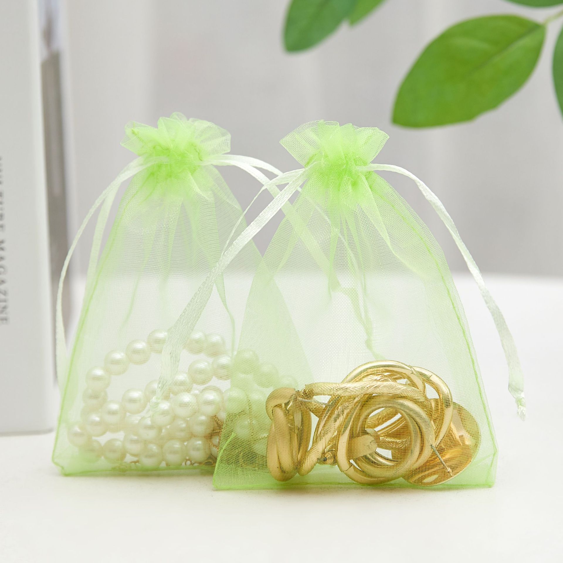 Bolsa de organza blanca al por mayor, bolsa de malla de perlas, bolsa de embalaje de regalo con boca de cordón, joyería de dulces de boda, bolsa de cordón, bolsa de almacenamiento