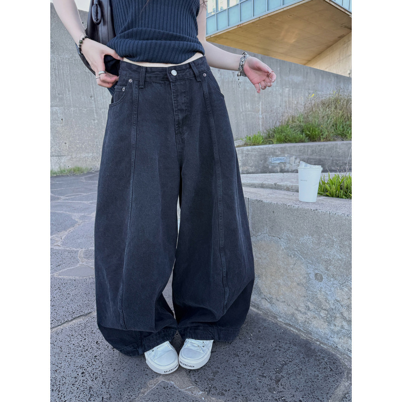 Here Yaya Shop Mainly Promotes Heavy Autumn and Winter Version Black and Gray Washed Fashionable Balloon Jeans