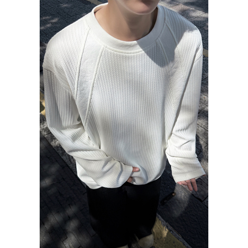 American Retro Deconstructed Patchwork Textured Long-sleeve T-shirt For Men, Stylish Casual, With Regular Shoulder And_voghion.com