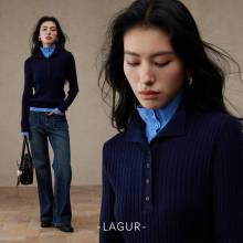 Lagur【双领层次感套头针织衫】羊毛混纺复古麻花立领毛衣女秋冬