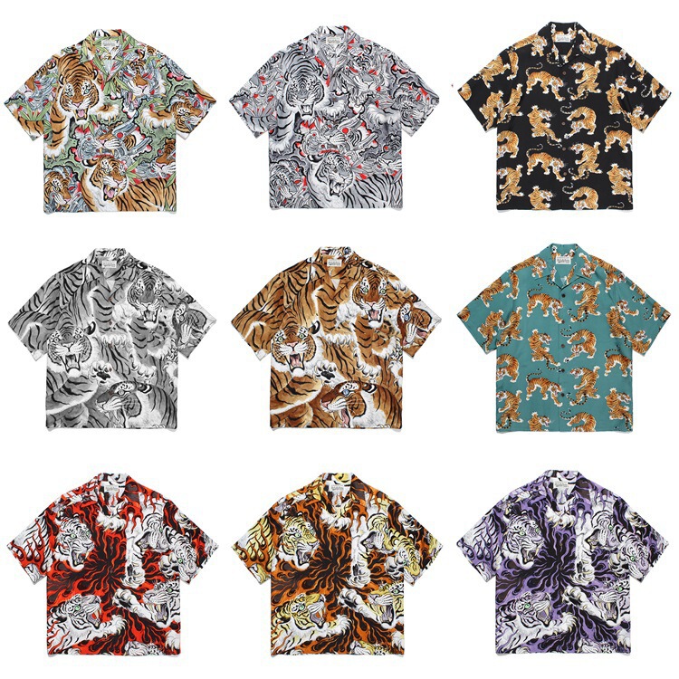 GUILTYPARTIES TIGER 23SS TIM LEHI flame TIGER full printed Hawaiian short sleeve shirt for men