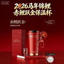 马年限定锦鲤红色保温杯高颜值轻奢礼盒装咖啡杯年会礼品水杯子