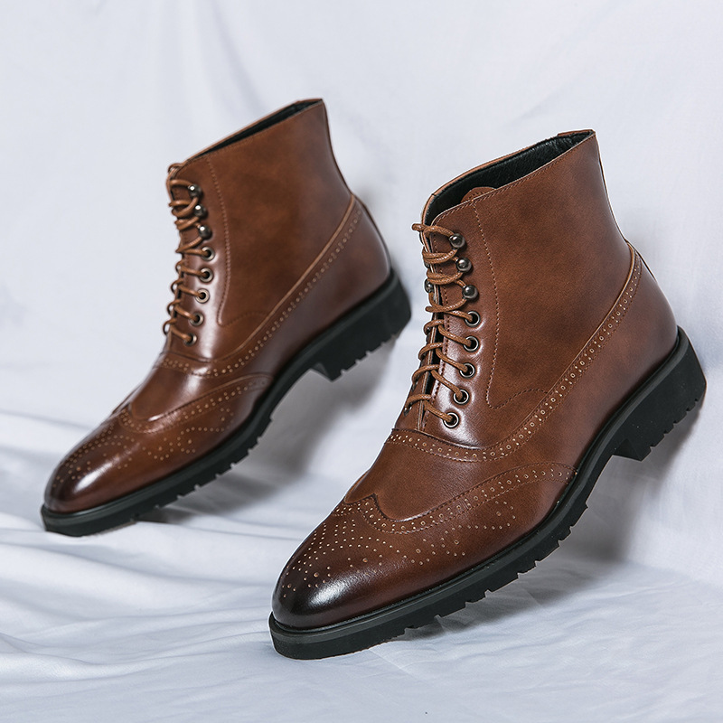 Botas de Cuero Brogue para Hombre Talla 38-46 de PU con Suela de Caucho Antideslizantes para Otoño e Invierno image 1