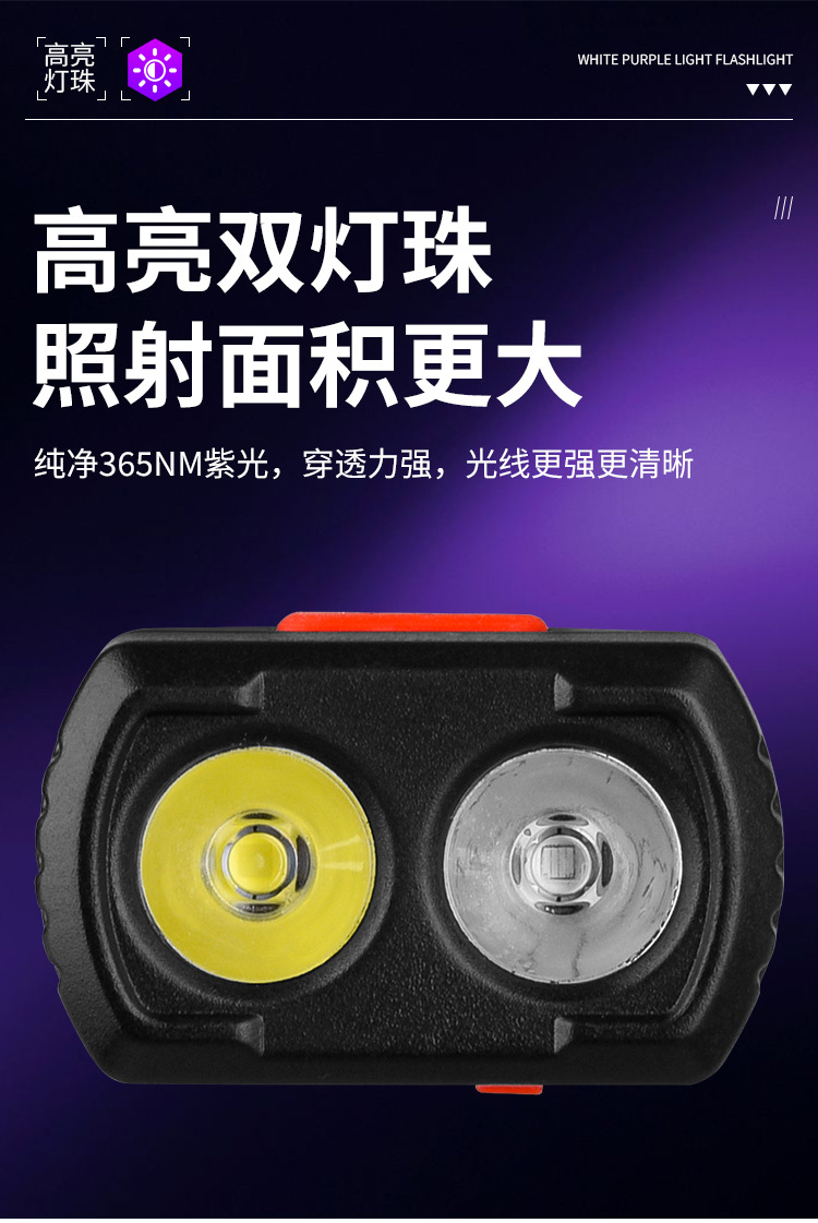 Special Black Mirror 365 Purple Light Lamp for Cat Ringworm, Aflatoxin, Ultraviolet Uv Fluorescent Money Detector Led Rechargeable Flashlight