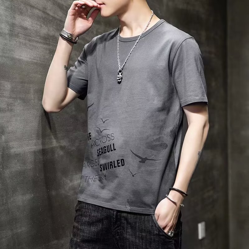 Summer Men's Korean-style Short-sleeved T-shirt Good-looking Round Neck Loose Trendy Brand Men's Half-sleeved Teenagers Large Size Men's Wear Summer Men's Korean-style Short-sleeved T-shirt Good-looking Round Neck Loose Trendy Brand Men's Half-sleeved Teenagers Large Size Men's Wear