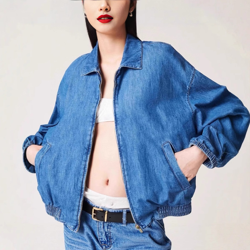 Autumn 2025 New Women's Pure Cotton Lapel American Retro Classic Versatile Denim Long-Sleeve Jacket Coat