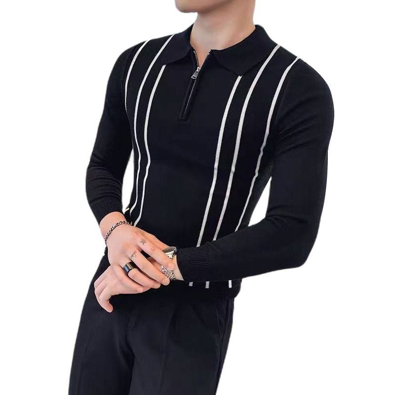 Explosiones transfronterizas de tamaño grande europeo polo camiseta de punto con solapa suéter hombre medio cremallera fábrica de negocios al por mayor