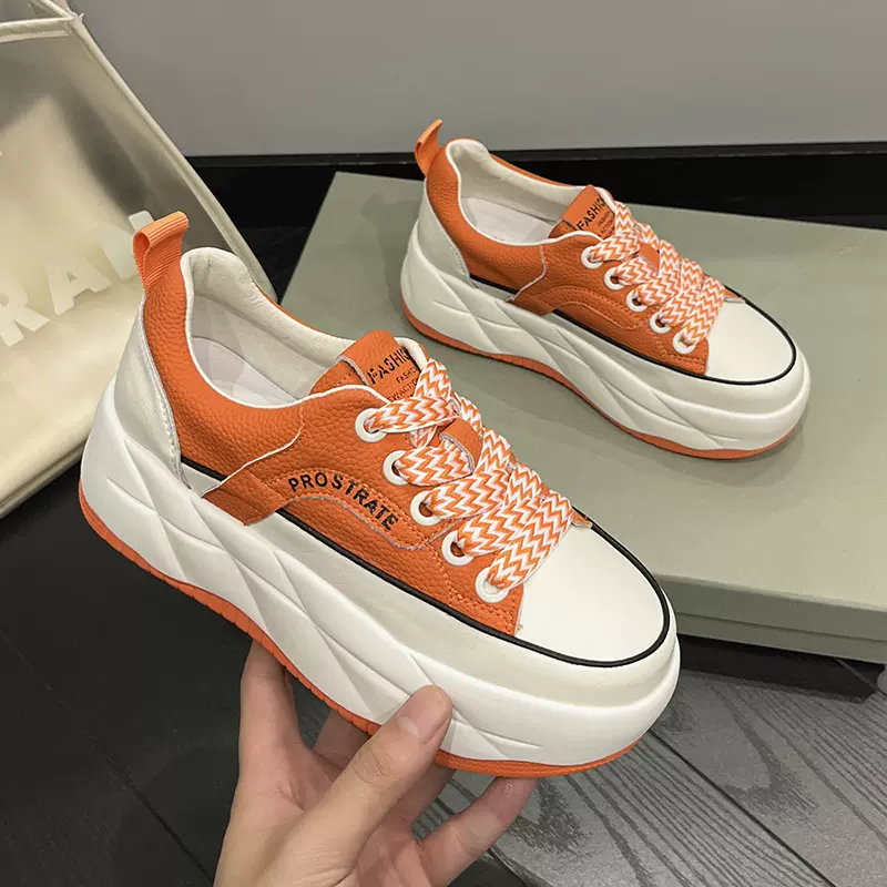 真皮小白鞋女2025年春季新款透气单鞋百搭厚底内增高运动休闲女鞋