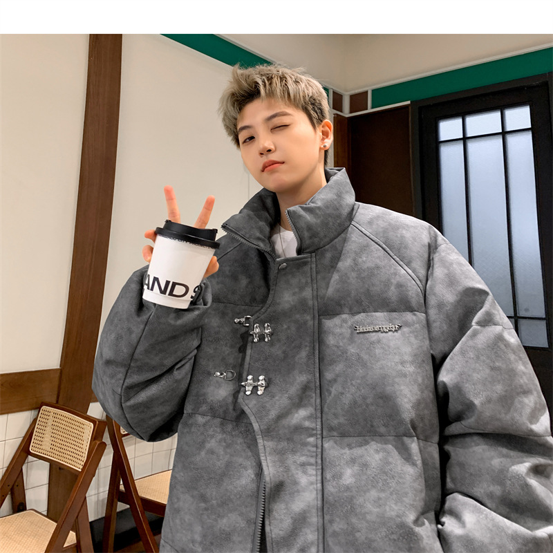 Leather Cotton-padded Jacket Men's Winter Metal Aircraft Buckle American Cotton-padded Jacket Thickened Warm Loose Bread Clothes Cotton_voghion.com