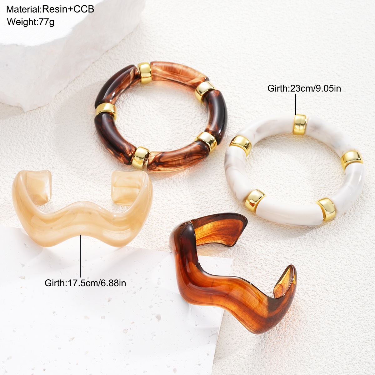 Europa y los Estados Unidos transfronterizos ondas acrílicas marrón caliente conjunto de 4 piezas personalidad simple exagerada pulsera de alta sensación