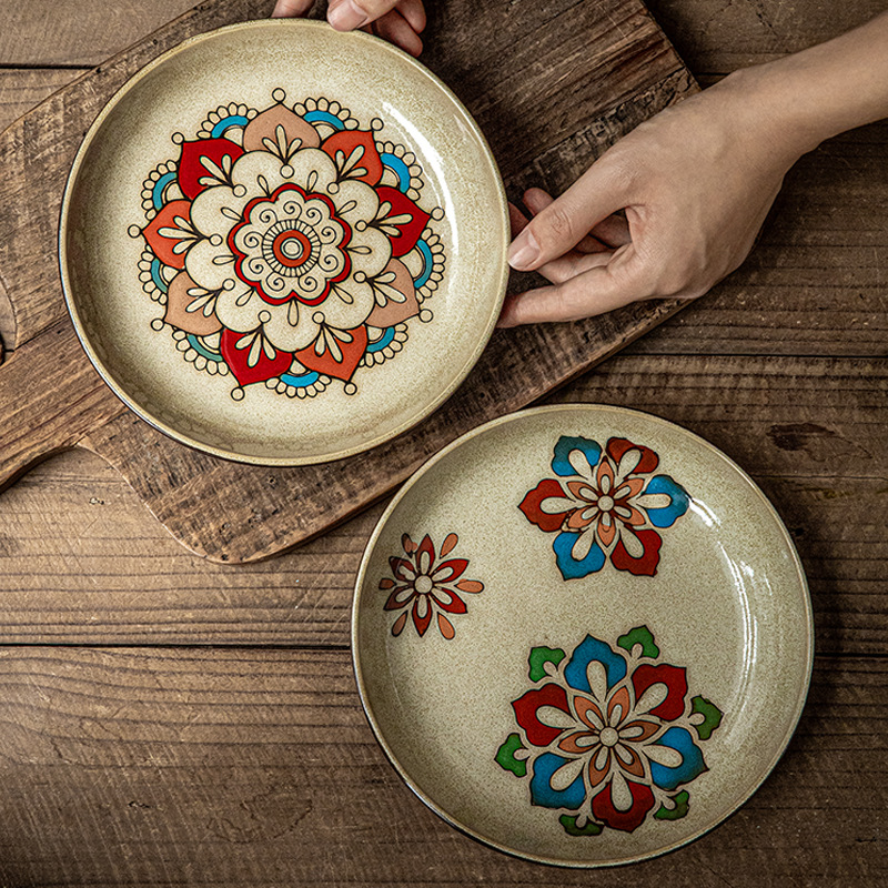 Guochao pintado a mano Guofeng 8 pulgadas de platos de cerámica de alta calidad platos de platos de platos exportadores transfronterizos de platos de alta calidad