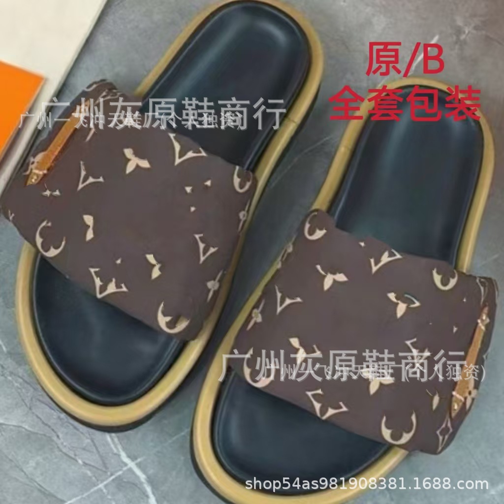 Burro casa zapatillas de velcro de suela gruesa mujer 2024 nuevo estilo exterior moda antideslizante mezclilla letras chanclas comercio exterior