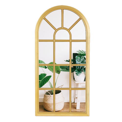 Irregular Vintage Mirror with Gold Edge Arch Window Mirror Home Full-Length Mirror Wall-Mounted Dressing Mirror Large Full-Length Mirror