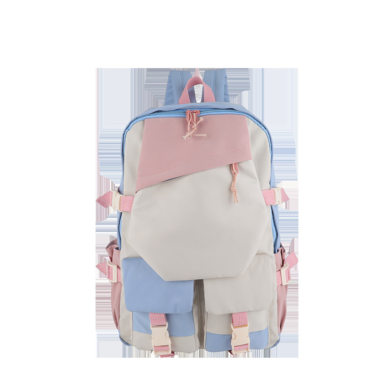 Mochila escolar de gran capacidad para estudiantes de secundaria, mochila de color de contraste simple y versátil, mochila de moda para estudiantes de secundaria y preparatoria al por mayor