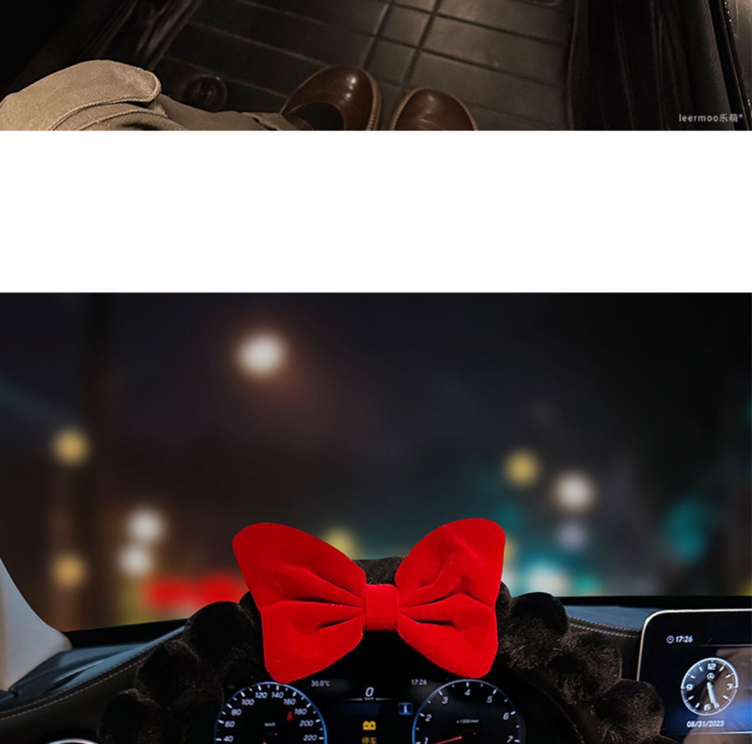 Car Bow Steering Wheel Cover Winter Plush Warm Anti-freeze Handle Cover Cute Female Car Interior Supplies