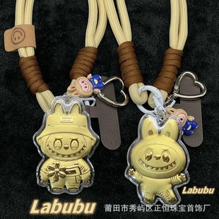 Pure Gold 999 Gold 20Mg Popular Labubu Mobile Phone Bag Pendant Keychain for Girlfriend’S Birthday and Valentine’S Day