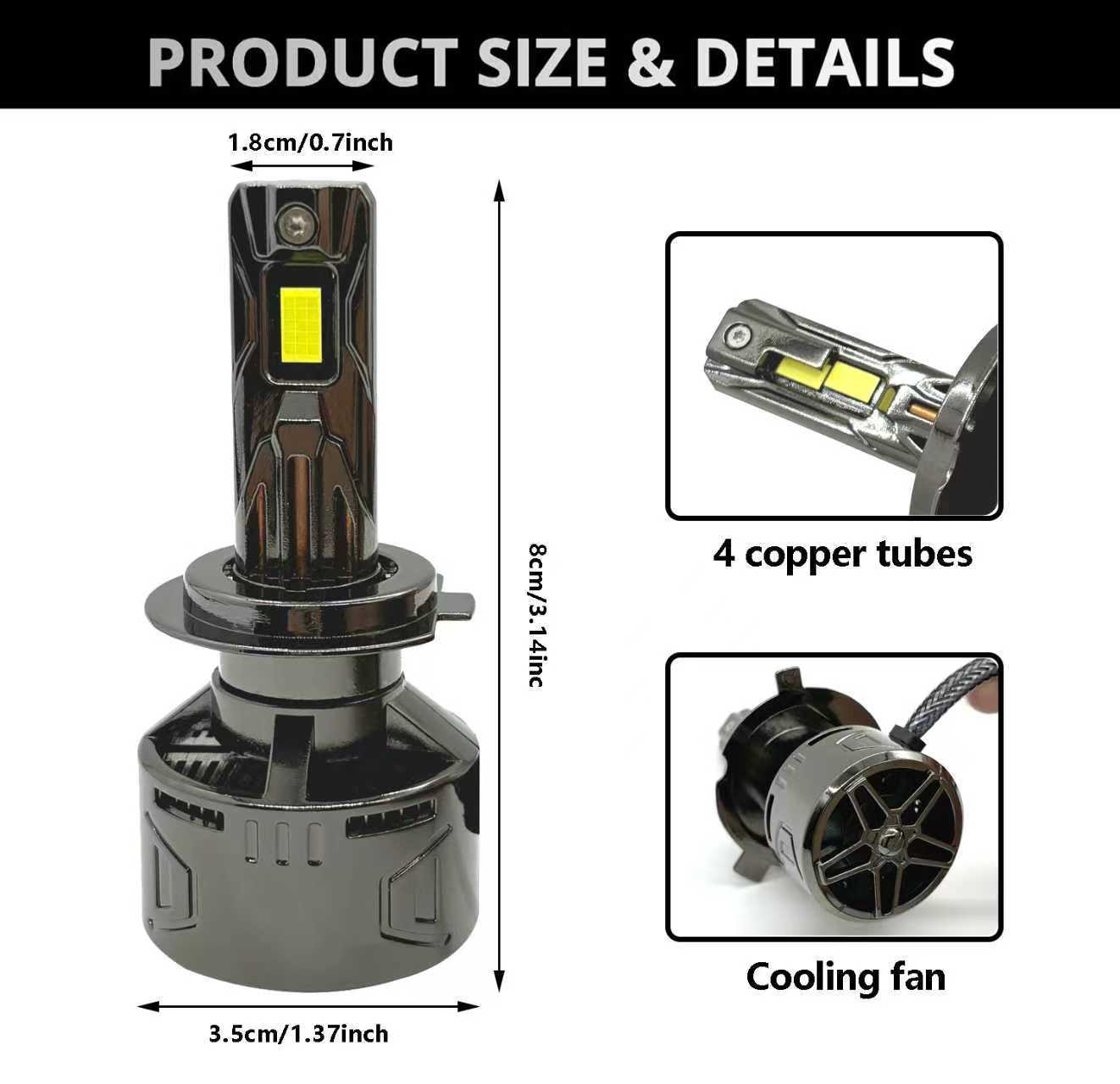 Tcyato Hot-Selling New Model Car and Truck Front Headlights White Light 300W Gun Color Gold 4 Copper Tubes H1H4H7