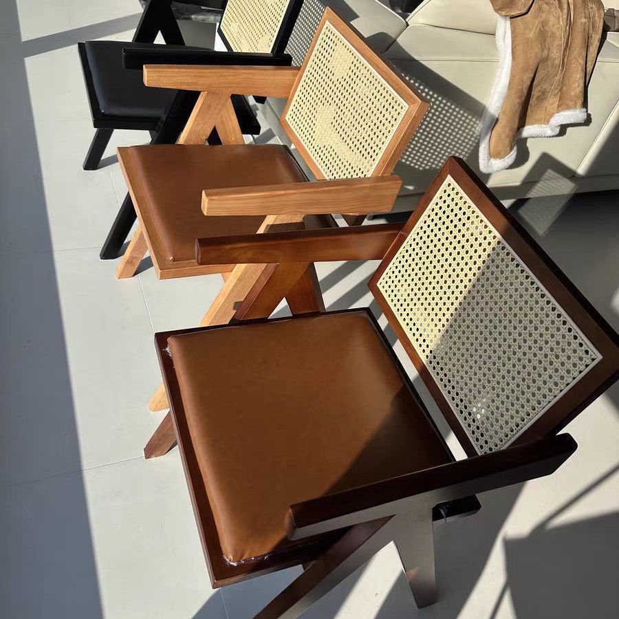 Solid Wood Dining Chair for Home Use, Chandigarh Chair with Armrests and Backrest, Vintage Style, Leisure Internet-Famous Restaurant Rattan Chair