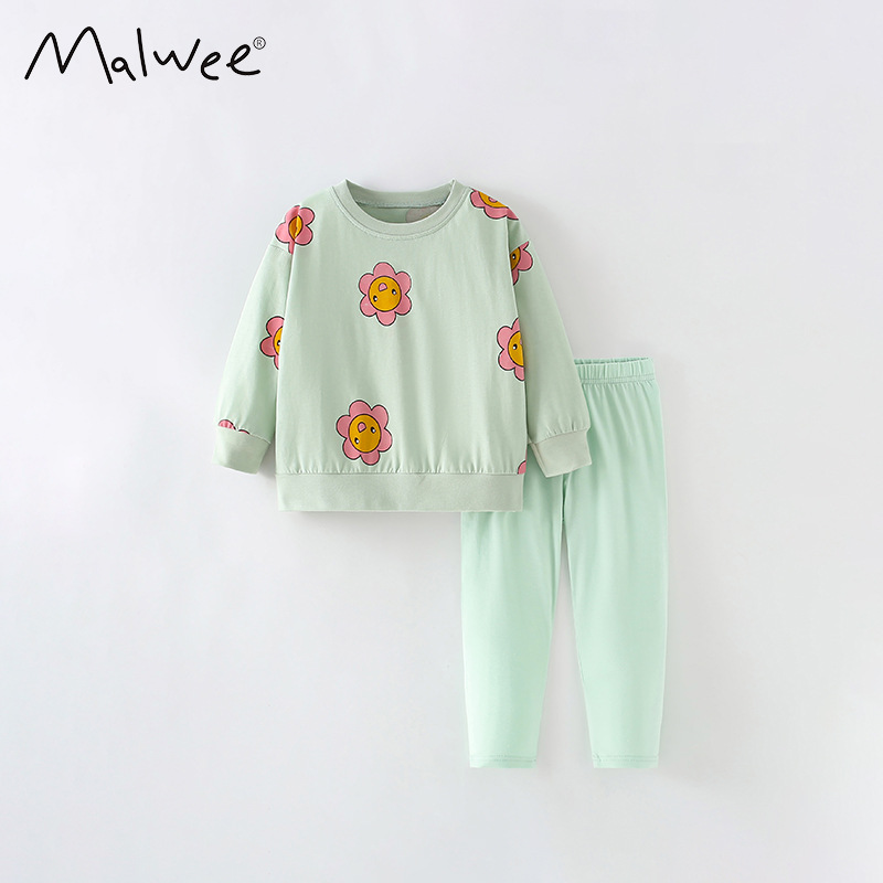 Malwee set de niñas de primavera nuevo estilo europeo y americano para niños de media edad cuello redondo de manga larga para niñas de dos piezas set