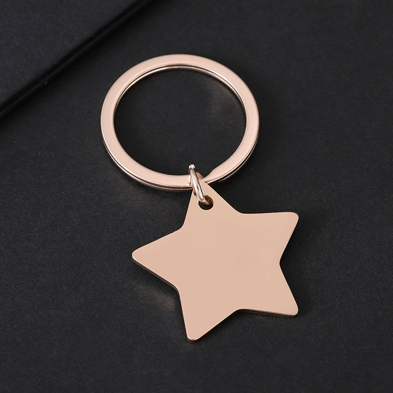 Stainless steel five-pointed star UV laser color printing blank wordless material holiday gift engraving cross-border metal keychain